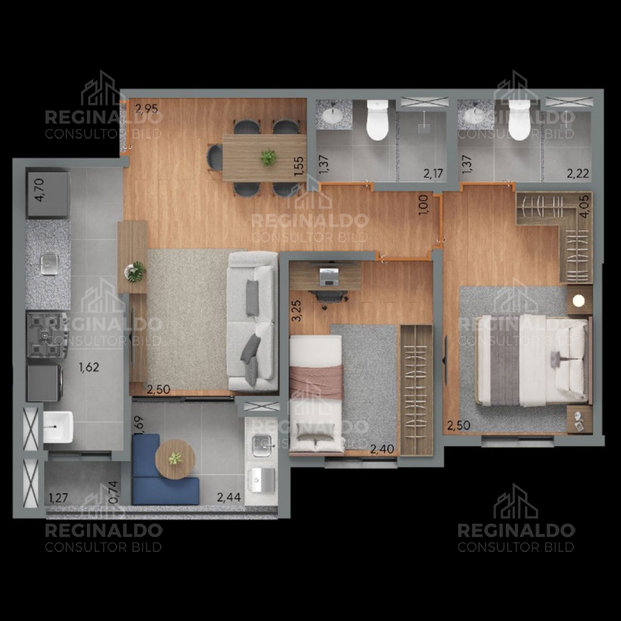 Apartamento 70m em Jardim Olhos D'gua II em Ribeiro Preto, por R$ 560.000